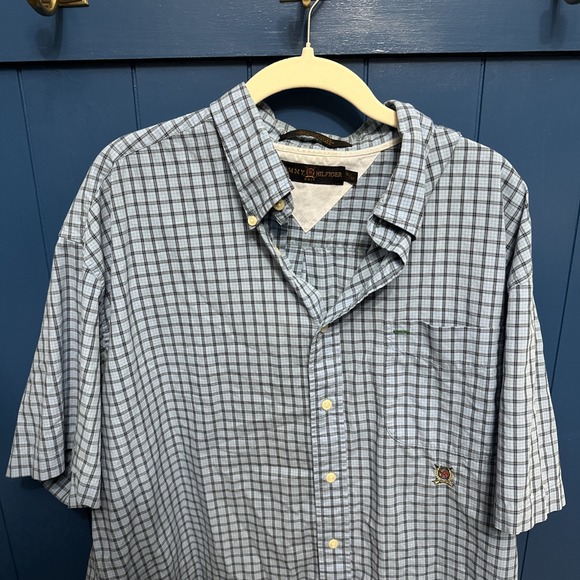 Tommy Hilfiger Golf Blue Multi Plaid Short Sleeve Button Down Shirt Size XL - Picture 2 of 16